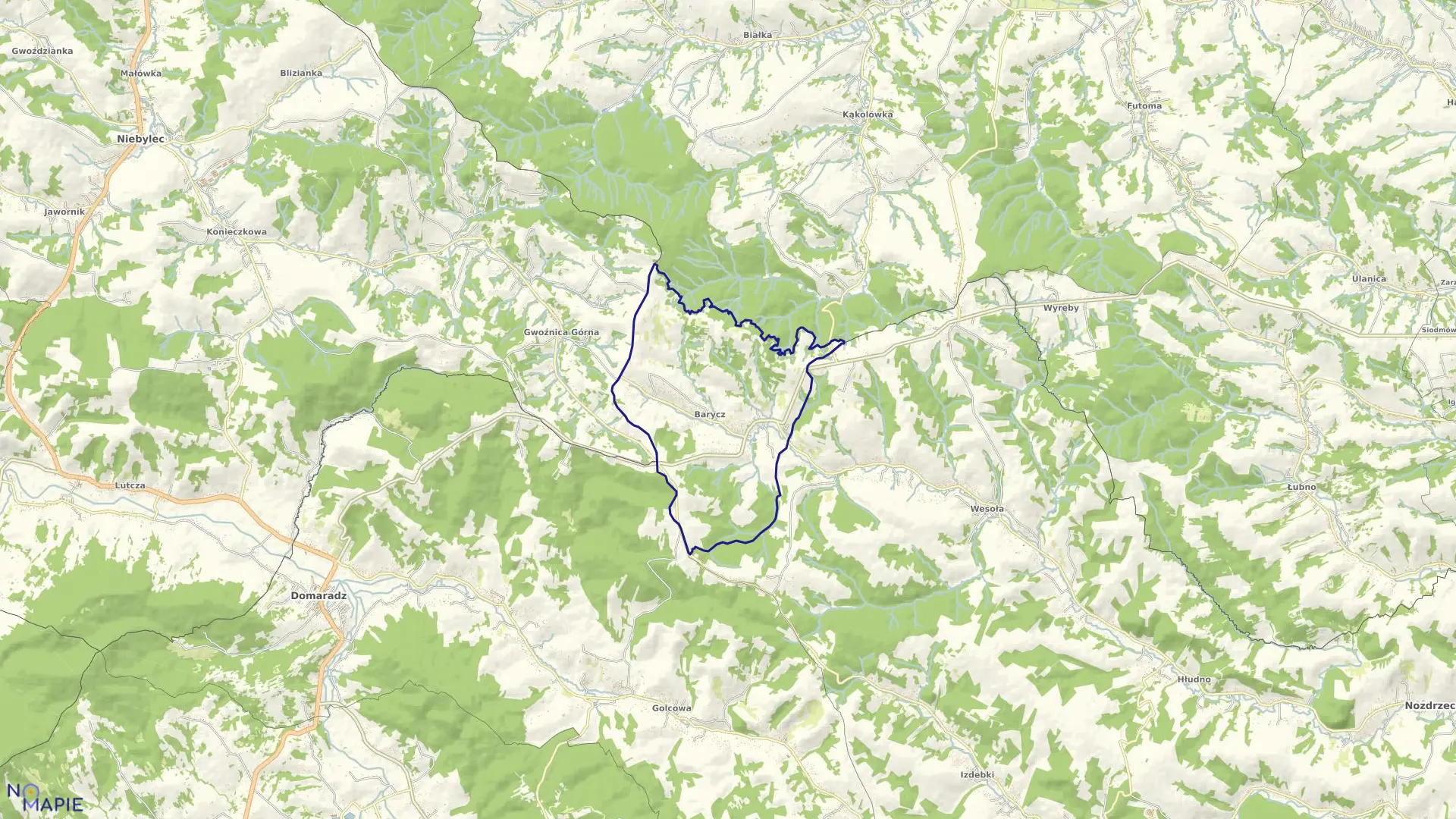 Mapa obrębu Barycz w gminie Domaradz